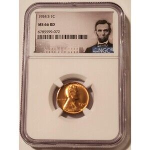 1954 S Lincoln Wheat Cent MS66 RED NGC Portrait Label